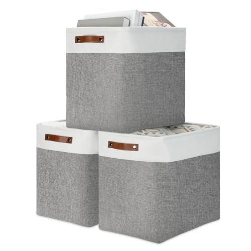 Storage Baskets 17 inch Large Basket for Blanket Living Room (White&Grey / XXL-17"x12"x15")