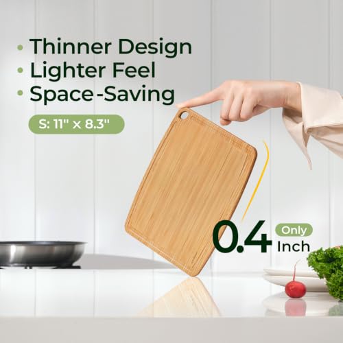 Dishwasher Safe Carbonized Bamboo Wood Cutting Boards for Kitchen with Juice Groove (10.4"L x 8"W)