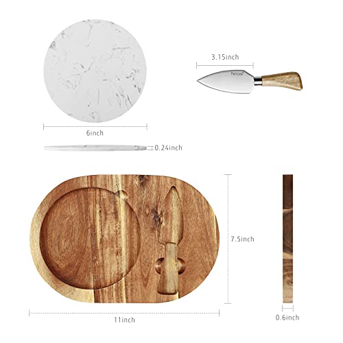 Oval Wooden Cheese Board Set (11"L x 7.5"W / White Marble)