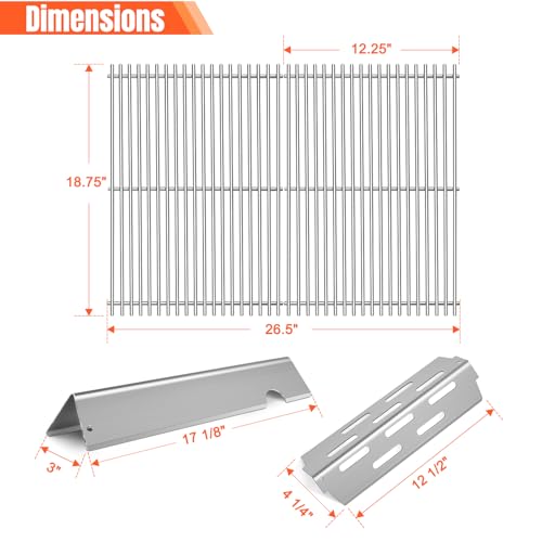 Stainless Steel Grill Flavorizer Bar Heat Plates with 2 Pack Grates BBQ Gas Grill Replacement Parts for Weber Genesis II 300 Series Genesis II E (Stainless Steel 3+5+2grate)