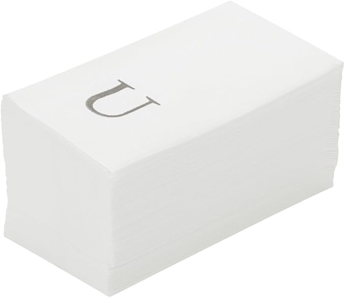 Luxenap 15.8 X 7.9 Inch Linen-Feel Guest Towels, 2000 Lettered Hand Towels - Silver Letter 'U', Sans Serif Font, White Paper Dinner Napkins, airlaid, For Restrooms And Tables - Restaurantware