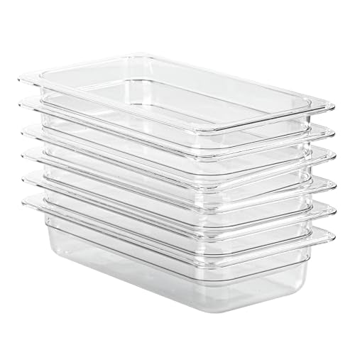 6-Pack 1/3 Size Food Pan 2.5 Inch Deep BPA Free Polycarbonate Food Storage Containers Stackable Clear Hotel Pan for Buffet Party Supplies Dishwasher Freezer Safe (1/3 Size / 2-1/2” Deep)