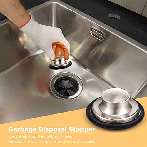 3 Pcs Kitchen Sink Drain Strainer and Stopper Stainless Steel Garbage Disposal Plug with Handle Universal Anti (Brushed Silver)