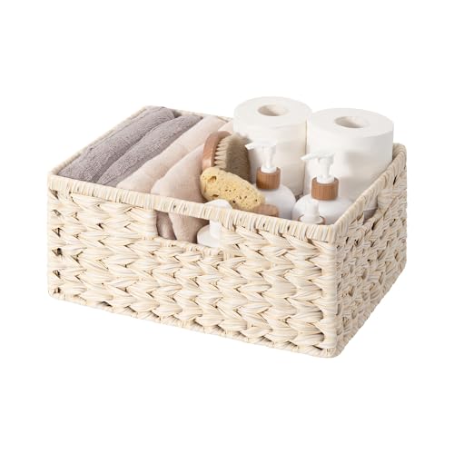 Wicker Storage Baskets for Shelves (Butter Milk / 15"L x 11"W x 6¾"H)