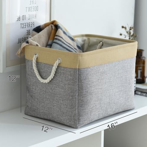 Storage Basket for Organizing (Gold&Grey / 3PCS/Large Cube - 16L×12W×12H)