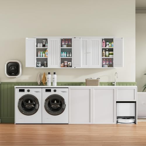 Laundry Cabinet with 3 Doors and Adjustable Shelves (White / 9.06"D x 31.1"W x 23.4"H)