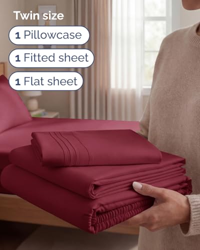 Twin Size 3 Piece Sheet Set (25 - Burgundy / Twin)
