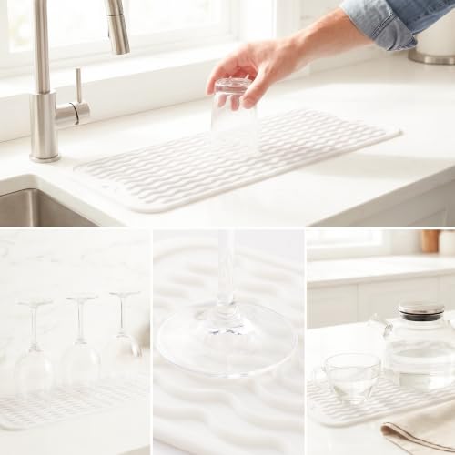 Silicone Dish Drying Mat for Multiple Usage (White / 17"L x 6"W)