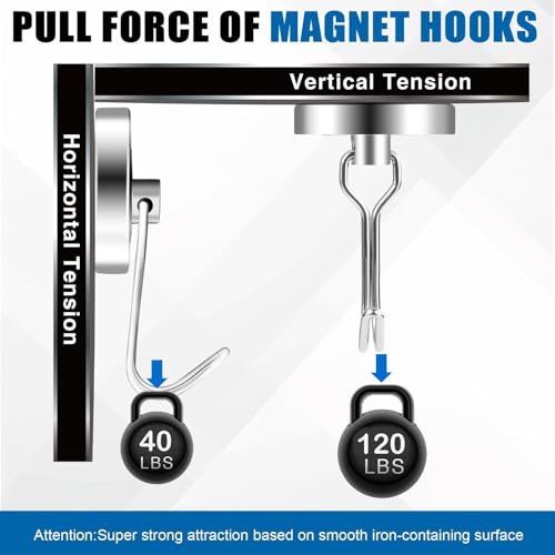 Magnetic Hooks Magnet Hook for Cruise Cabins Fridge 120LBS 8 Pack (Silver / 1.26in)