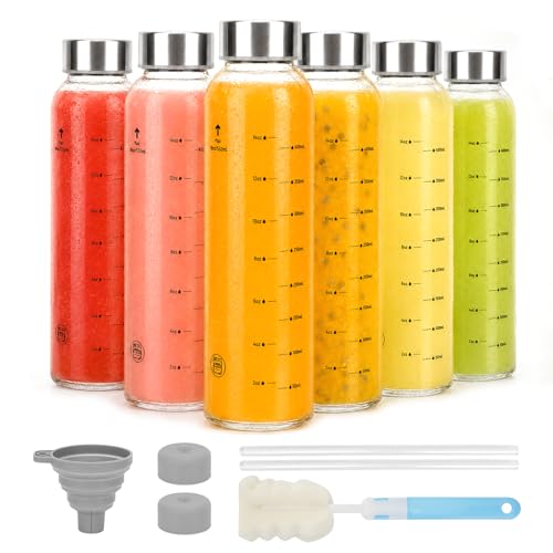 Clear Glass Bottles with Lids (Glass Bottles 6 pack / 18 Ounces)