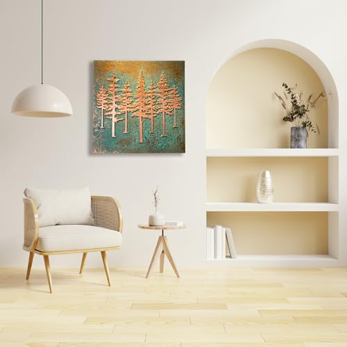 Handmade Wall Hanging Patina Art (Pine Trees / 24 inch)