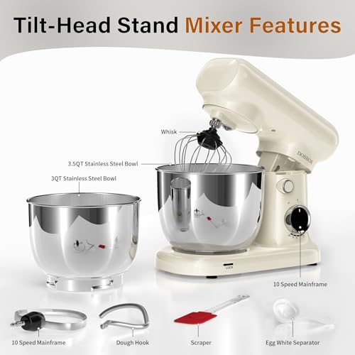 Stand Mixer with 3QT+3.5QT Dual Bowls (White)