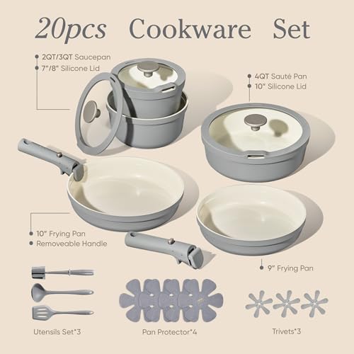 20pcs Ceramic Cookware Sets (Gray / 20 PCS)