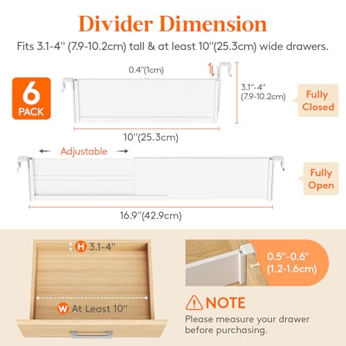 3.1" High 6 Pack Hanging Kitchen Drawer Dividers