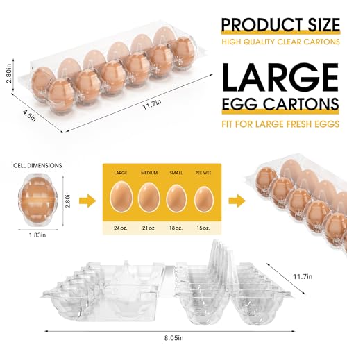 100 Pack Large Egg Cartons Cheap Bulk 12 Count Plastic Egg Containers 2x6 (100Pack-2x6 Large)