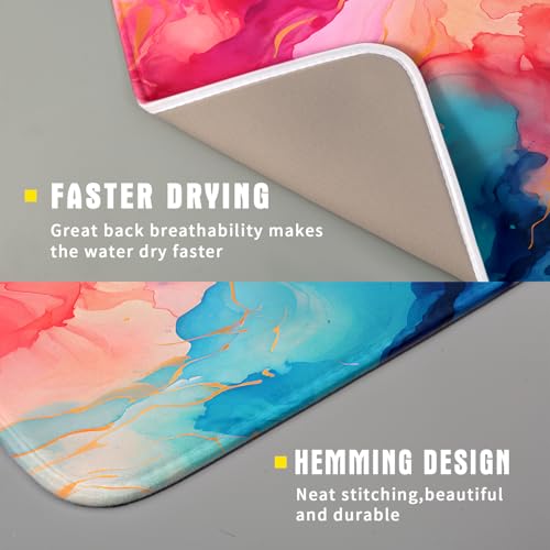 Ink Painting Dish Drying Mat Abstract Art Microfiber Drying Pads Kitchen Washable Dish Drainer Pad 16 x 18 Inch (Flowing Texture 0952 / 18" x 16")