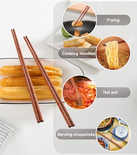 3Pairs Cooking Chopstick 14Inches Long Wooden Chop Sticks Reusable for Noodles Frying Hotpot (Style 4 - 3 Pairs - 14 inches)