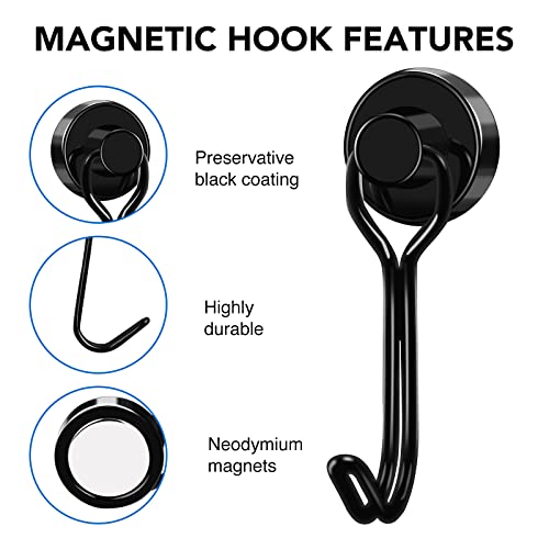 Magnetic Hooks Magnet Hook for Cruise Cabins Fridge 30LBS 12Pack (Black / 0.63in)