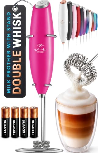 Powerful Milk Frother Wand With Duracell Batteries (Tropical Dragonfruit / Double Whisk + Batteries)