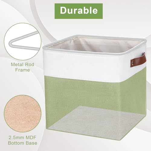 Collapsible Fabric Storage Cubes 11x11 Cube Storage Bins (Green / Off-White / Cube - 11"x11"x11")