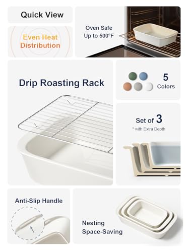 Ceramic Casserole Dishes for Oven with 304 Racks (3 Count)
