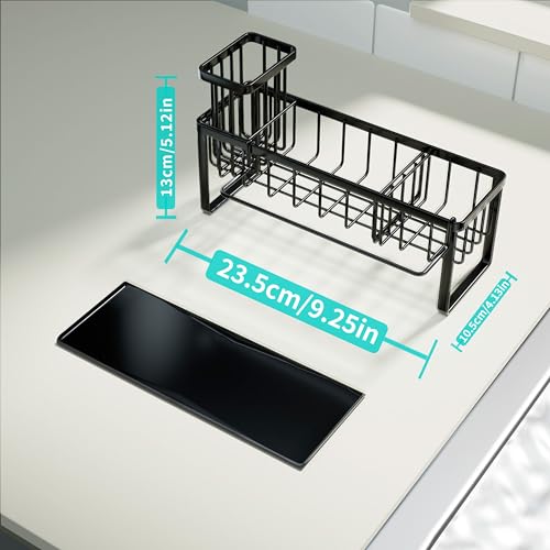 Sponge Holder for Kitchen Sink (Black-Sloping / with Dishcloth Holder)