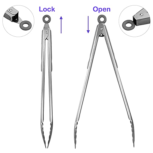 304 Stainless Steel Kitchen Cooking Tongs (14" & 16" / Gray)