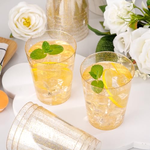 60 Pcs Gold Plastic Cups (Glitter-10oz-60)