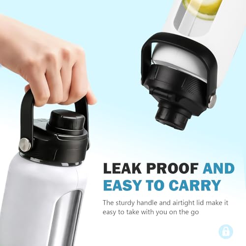 24 oz Glass Water Bottle with Straw and 2 Lids (White / 24 Ounces)