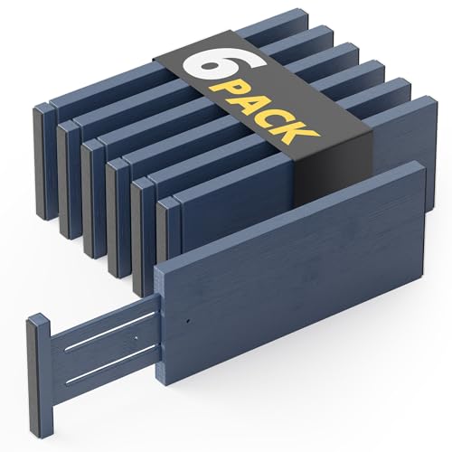 Bamboo Dresser Drawer Dividers 6 Pack (4.65''H, 12.5''-17''L / NAVY BLUE)
