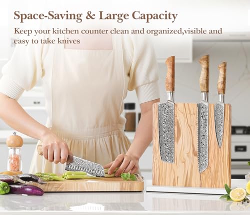 Double sided Magnetic Knife Holder without Knives (Olive Wood Knife Holder)