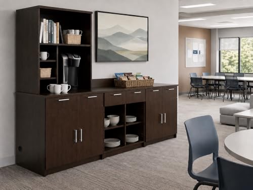 3 Door Breakroom Hutch Cabinet with Microwave Space (108" W – 3 Doors + Hutch)