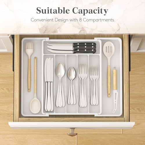 Expandable Silverware Drawer Organizer (White / Large (11-18''W x 14''D))