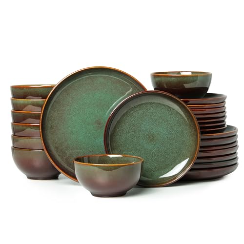 Stoneware Dinnerware Sets for 8 (Brown Green / Set (24pcs))