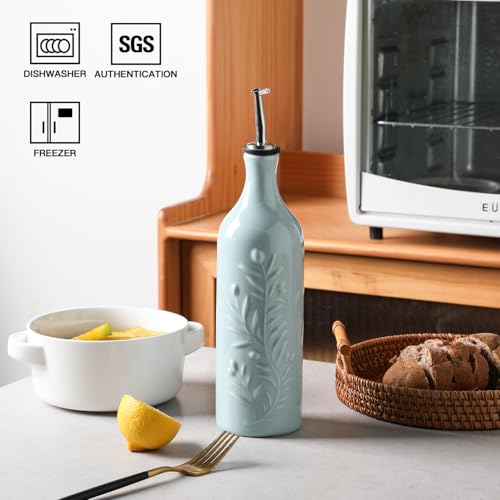 Sweejar Large Olive Oil Dispenser Bottle with Spout (Light Blue / Patterned styles)