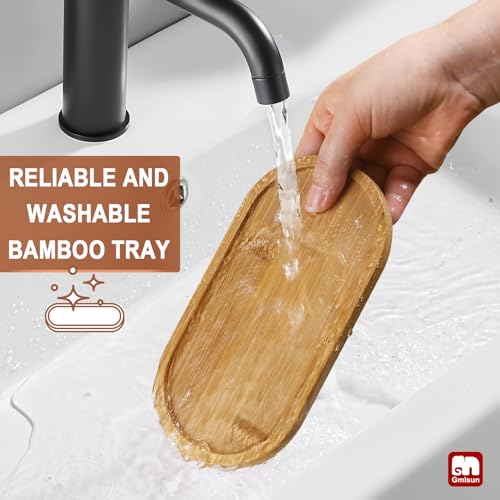 Amber Glass Soap Dispenser (Amber Bottle + Black Pump + Bamboo Tray / 2 Pack + Tray)