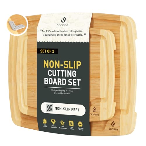 Bamboo Cutting Board Set Non Slip Feet Over Sink Brides Her Wedding Day Bridal Shower Engaged Engagement Hostess Couple Newly Wed House Christmas Married Future Mrs fiancee Unique Cool Gifts (2 Pack / Two-Tone Bamboo)