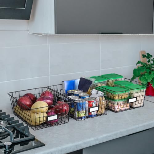 8 Set Extra Large Wire Baskets for Organizing with Lables (Large-8 Pack)