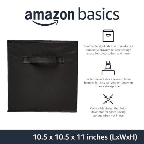 Collapsible Fabric Storage Bins Organizer with Handles (Black / 10.5"x10.5"x11")