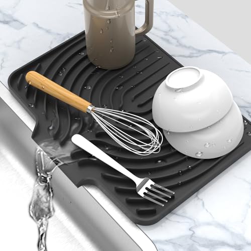 Dish drying mats for kitchen counter (14.6"×11" / Black)