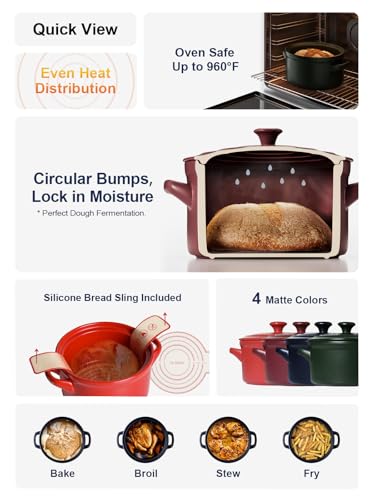 3 QT Ceramic Bread Baker with Lid for Sourdough (Chili Red)