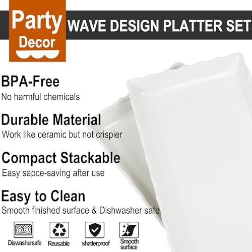 17" x 8" x 1.5" White Serving Tray Set (2 Count)