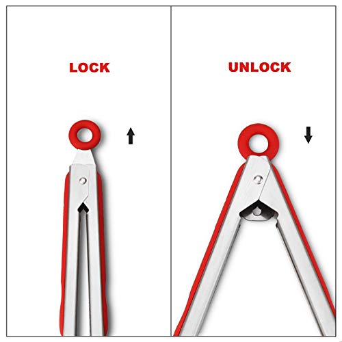 Premium 304 Stainless Steel Tongs Set (9" & 12" / Red)