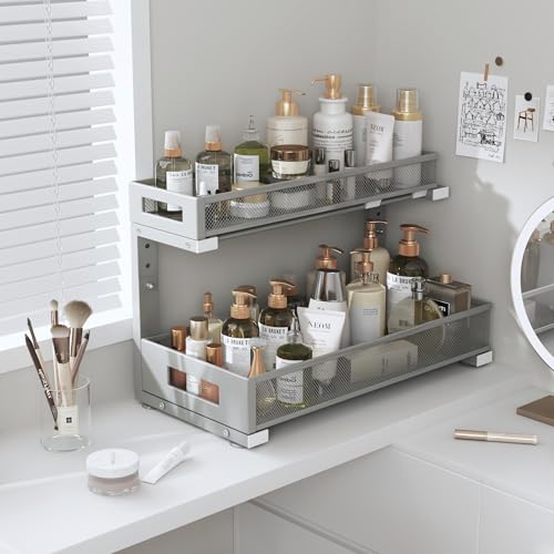 1 Pack 17IN Depth Under Sink Storage Organizer (Gun Gray / 1 Pack-17"Dx11.4"-16.14"H)