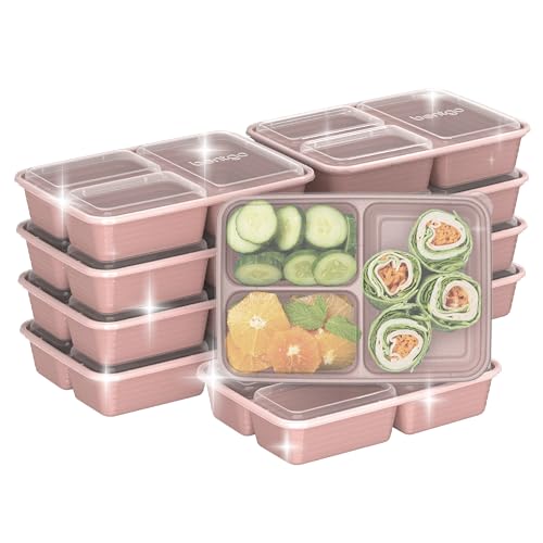 Prep - 20-Piece 3-Compartment Reusable Meal Prep Containers with Lids, PFAS & BPA Free Materials, Durable, Microwave, Freezer, & Dishwasher Safe To Go Food Storage (Rosette Glitter) (Rosette Glitter)