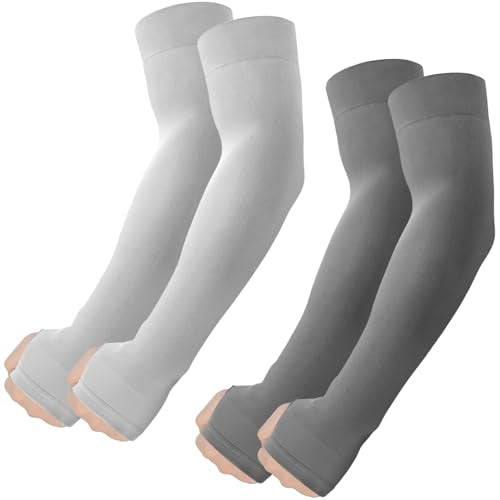 Arm Sleeves with Thumb Hole (2 Pairs - Dark Gray+light Gray)