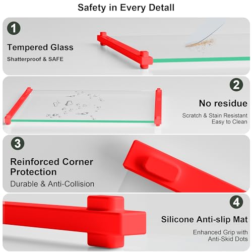 2PCS Glass Cutting Board with Silicone Grip (Red)