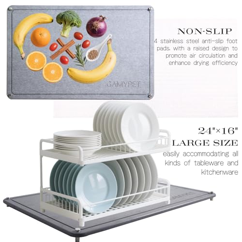 Large Dish Drying Stone Mat for Kitchen 24"x16" Light Gray (Light Gray / 24" x 16")