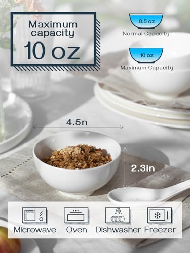 8.5 OZ Small Ceramic Bowls Set of 4 (10 OZ / Soft White)