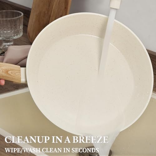 26Pcs Pots and Pans Nonstick Ceramic Cookware Set Nontoxic Kitchen Cooking Set with Steamers Utensils Induction Compatible (Cream White)